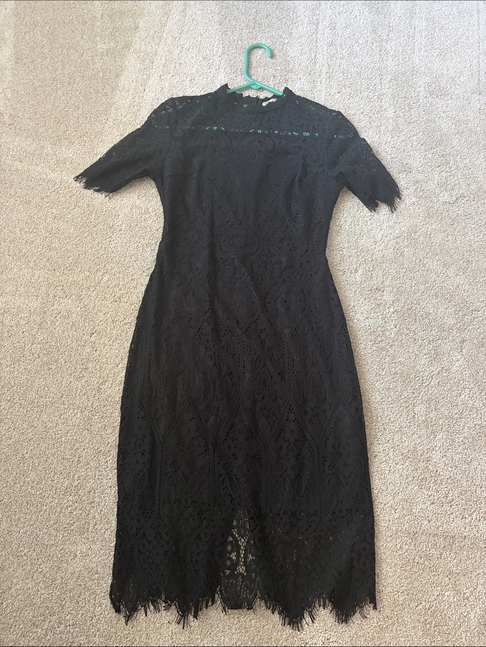 Elegant Black Lace Midi Dress with Scalloped Trim